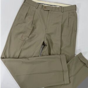 Brooks Brothers Dress Pants Mens 34x31 Khaki 1818 Madison Wool Pleated Cuffed